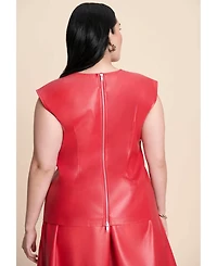 Eloquii Women's Plus Size Faux Leather Top With Dramatic Neck