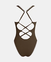 Cupshe Women's V-Neck High Leg Adjustable Crossback One-Piece Swimsuit