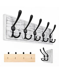 Yigii Wooden Wall Coat Rack with 8 Hooks for Hats Coats