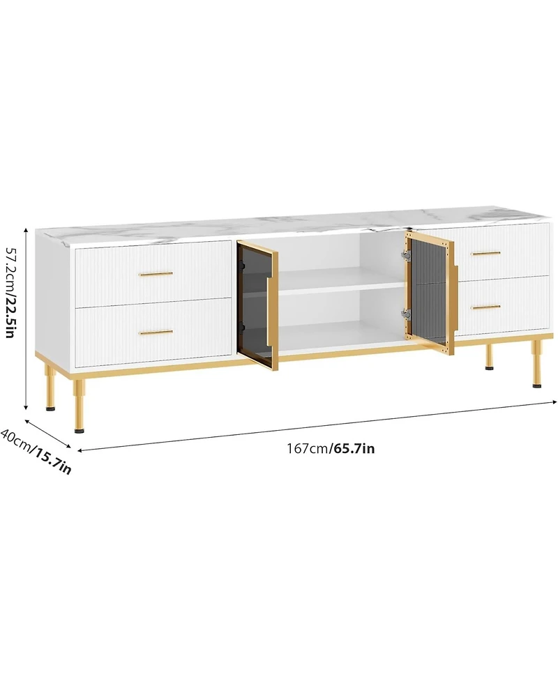 gaomon 65 Tv Stand with Led Lights, Modern Entertainment Center 4 Drawers & Shelves Glass Doors