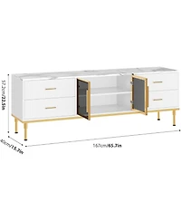 gaomon 65 Tv Stand with Led Lights, Modern Entertainment Center 4 Drawers & Shelves Glass Doors