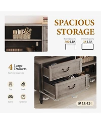 gaomon Large Tv Stand for 70-75 Inch TVs, Mid Century Modern Entertainment Center with 4 Drawers & 2 Open Shelves, Grey