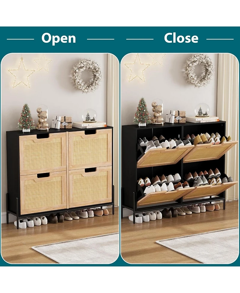 gaomon Shoe Cabinet with 4 Flip Drawers, Fluted Panel Storage Adjustable Shelves for Entryway