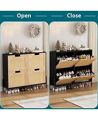 gaomon Shoe Cabinet with 4 Flip Drawers, Fluted Panel Storage Adjustable Shelves for Entryway