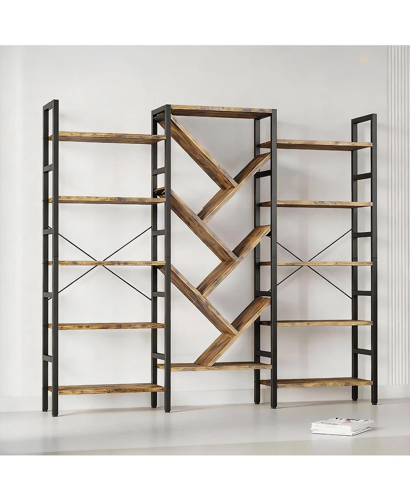 Yigii 70x70" Triple Wide Multifunctional Bookshelf - Modern Tree Design.