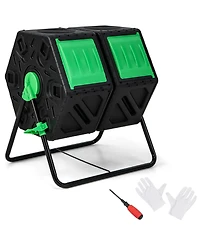 Costway Dual Chamber Compost Tumbler Outdoor Rotating Chamber Compost Bin 34.5 Gallon
