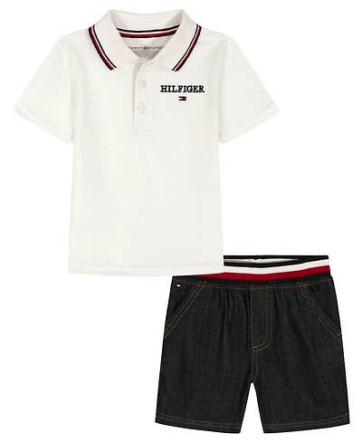 Tommy Hilfiger Baby Boys' Polo Collar T-Shirt & Ribbed Waistband Shorts, 2-Piece Set