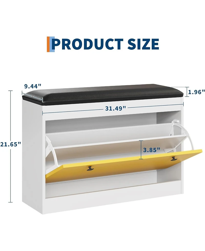 gaomon Modern Shoe Storage Bench with Flip Drawer & Pu Cushion Seat, Entryway Shoe Cabinet Bench for Hallway Bedroom