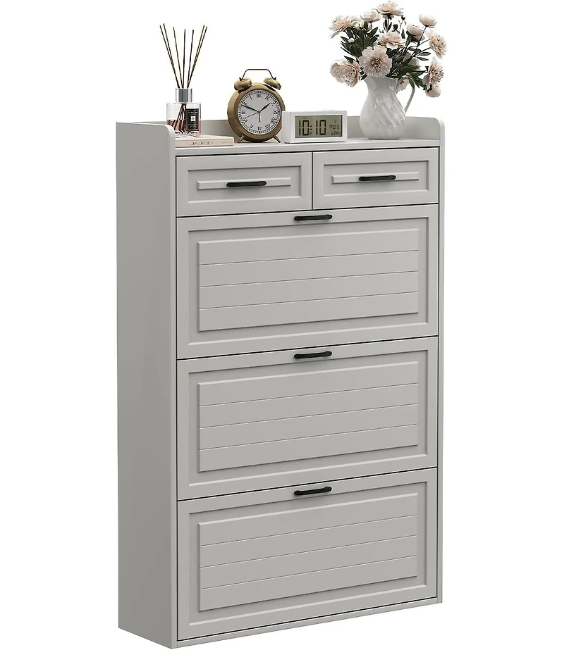 gaomon Shoe Storage Cabinet with 3 Flip Drawers and 2 Drawers, Hidden Wood Shoe Cabinet for Entryway Narrow Shoe Rack