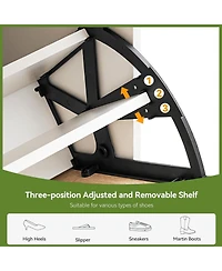 gaomon 4 Door Rattan Shoe Cabinet Organizer, Flip Doors, Adjustable Shelves, Elegant White Border, Wood Drawer, Entryway Storage