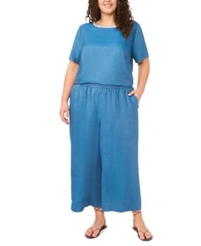 Vince Camuto Chambray Short Slv Crew Neck Blouse Wide Leg Smocked Waist Pant