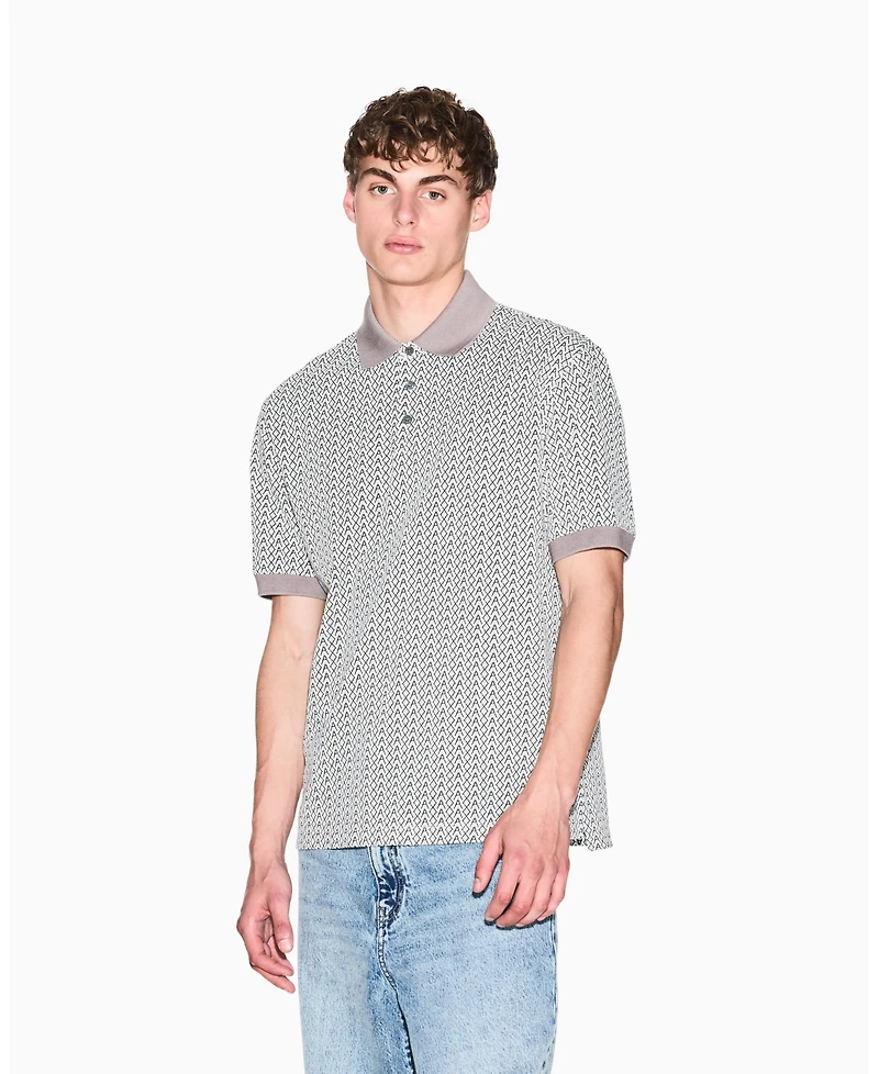 A|X Armani Exchange Men's Short Sleeve Pique Allover Logo Print Polo Shirt