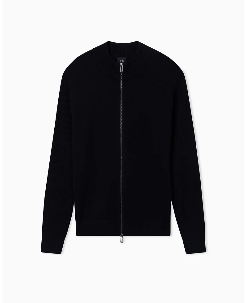 A|X Armani Exchange Men's Ribbed Full Zip Cardigan Sweater