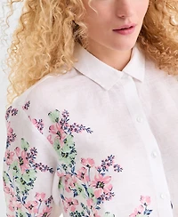 Charter Club Women's 100% Linen Floral Placement-Print Shirt, Macy's Exclusive