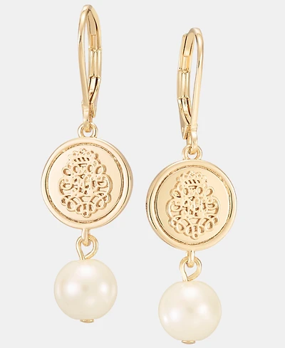 Lauren Ralph Lauren Gold-Tone Glass Pearl Coin Double Drop Earrings