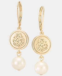 Lauren Ralph Lauren Gold-Tone Glass Pearl Coin Double Drop Earrings