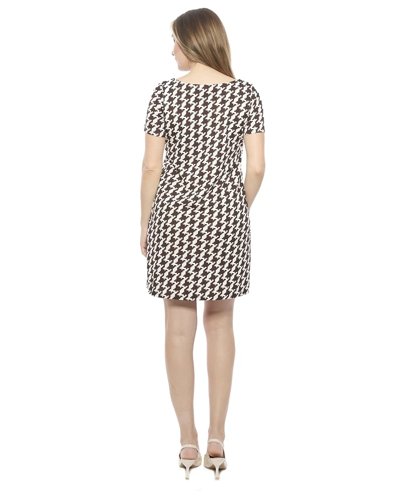 24seven Comfort Apparel Women's Geometric Short Sleeve Round Neck Mini Shift Dress