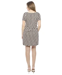 24seven Comfort Apparel Women's Geometric Short Sleeve Round Neck Mini Shift Dress