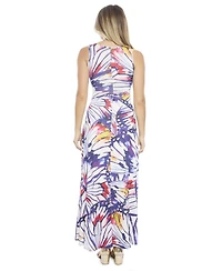 24seven Comfort Apparel Women's Butterfly Scoop Neck Sleeveless A-Line Maxi Dress