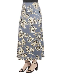 24seven Comfort Apparel Women's Floral Elastic Waist A-Line Maxi Skirt
