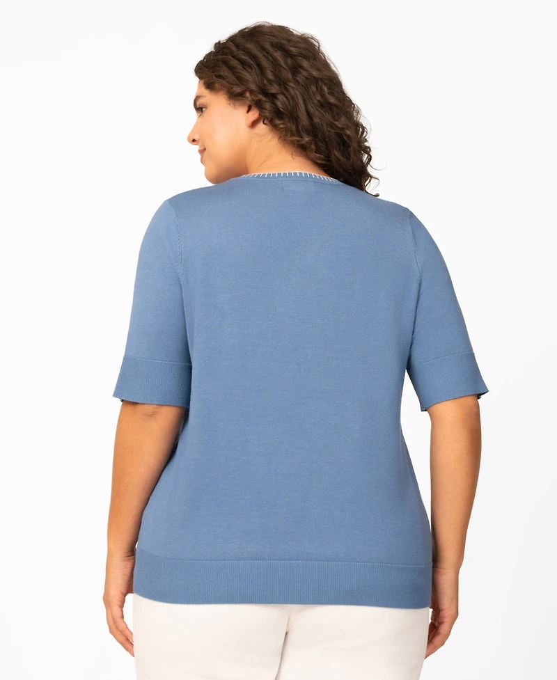 Melissa Paige Plus Size Whip Stitch Elbow-Sleeve Knit Sweater, Macy's Exclusive