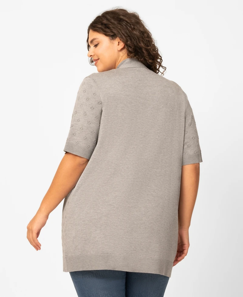 Melissa Paige Plus Floral Texture Flyaway Open Front Cardigan