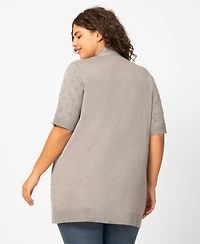 Melissa Paige Plus Floral Texture Flyaway Open Front Cardigan