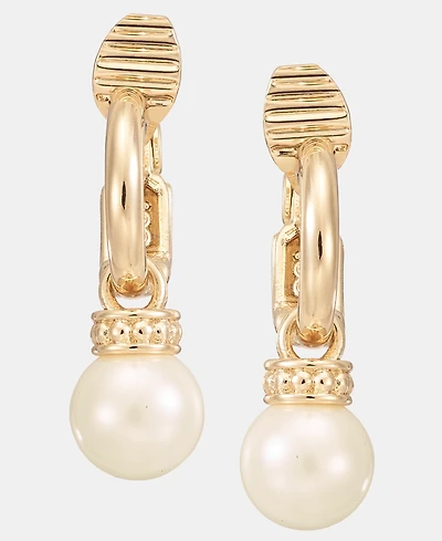 Lauren Ralph Lauren Gold-Tone Glass Pearl Drop Huggie Comfort Clip Earrings