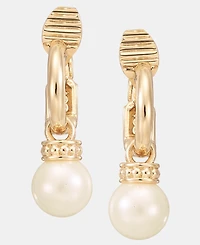 Lauren Ralph Lauren Gold-Tone Glass Pearl Drop Huggie Comfort Clip Earrings