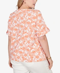 Hearts Of Palm Plus Printed Stretch Jersey Elbow Sleeve Top