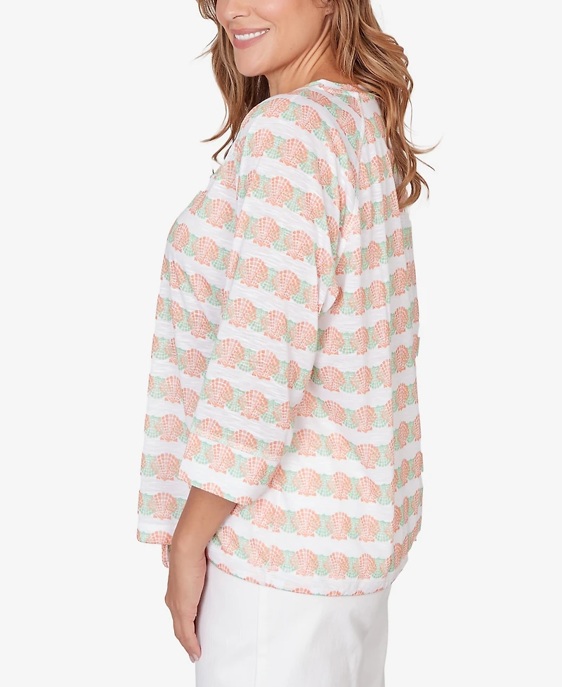 Hearts Of Palm Plus Printed 3/4 Sleeve Blouson Top