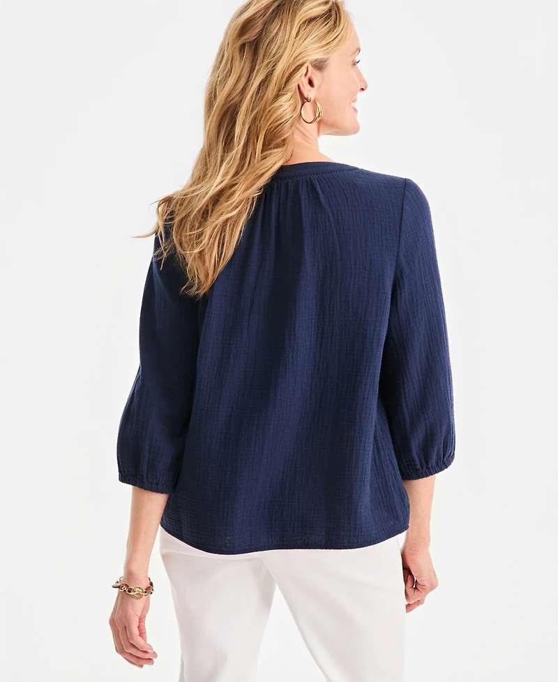 Style & Co Women's Cotton Gauze V-Neck Blouse, Macy's Exclusive