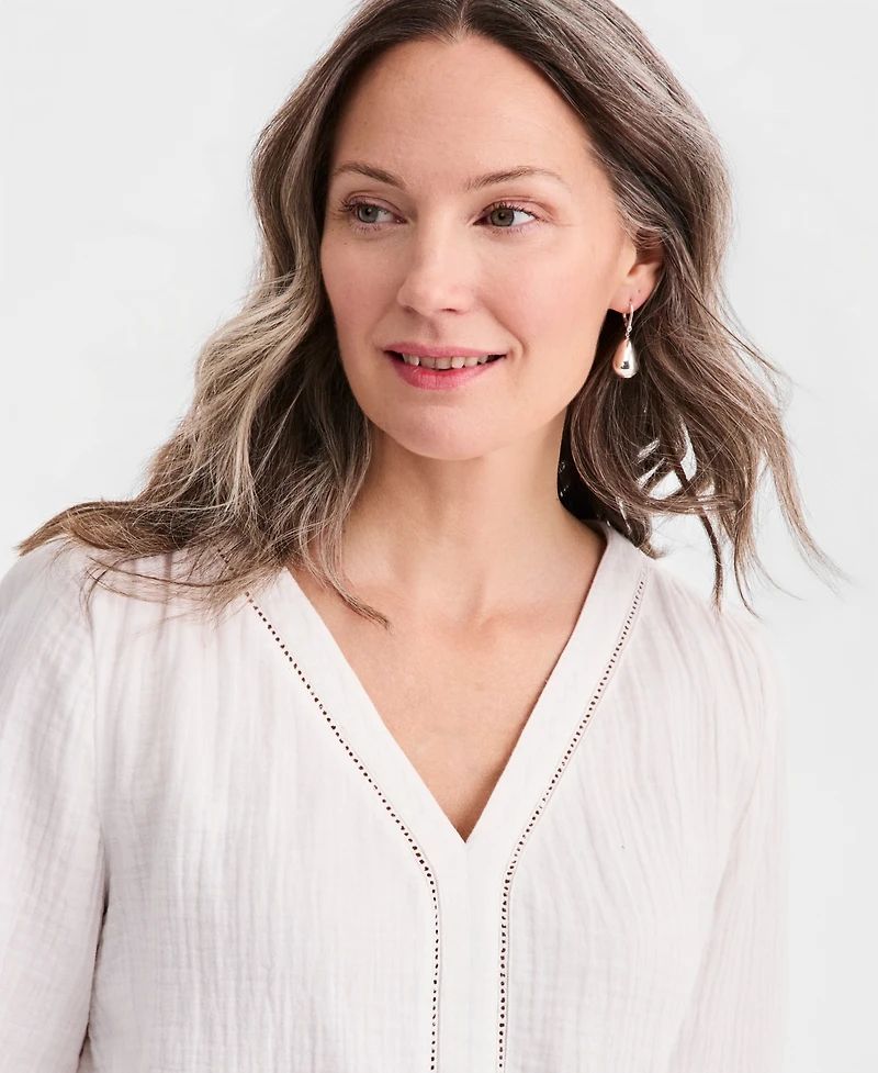 Style & Co Women's Cotton Gauze V-Neck Blouse, Macy's Exclusive