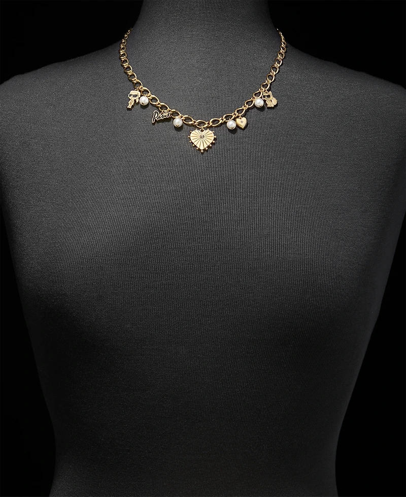 Karl Lagerfeld Paris Crystal & Imitation Pearl Mixed Charm Collar Necklace, 16" + 3" extender