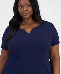 Connected Plus Scuba Crepe Notch-Neck Wrap Dress
