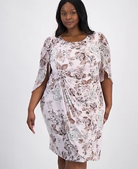 Connected Plus Printed Cape-Sleeve Sarong Dress