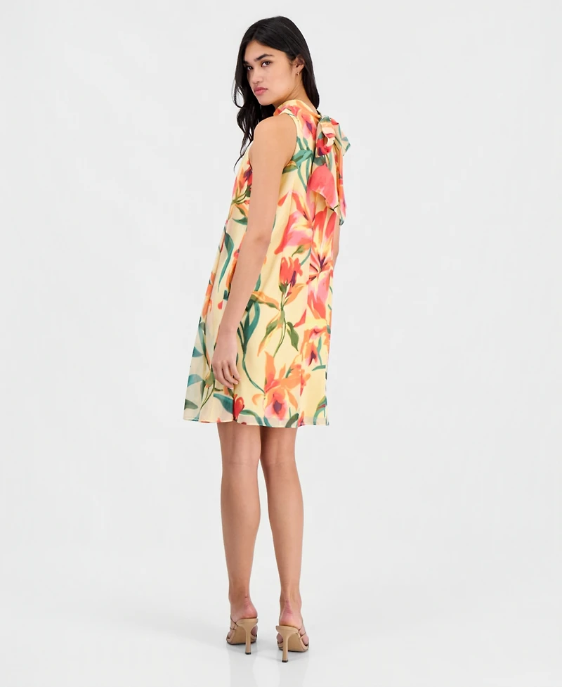 Robbie Bee Petite Floral-Print Chiffon Trapeze Dress