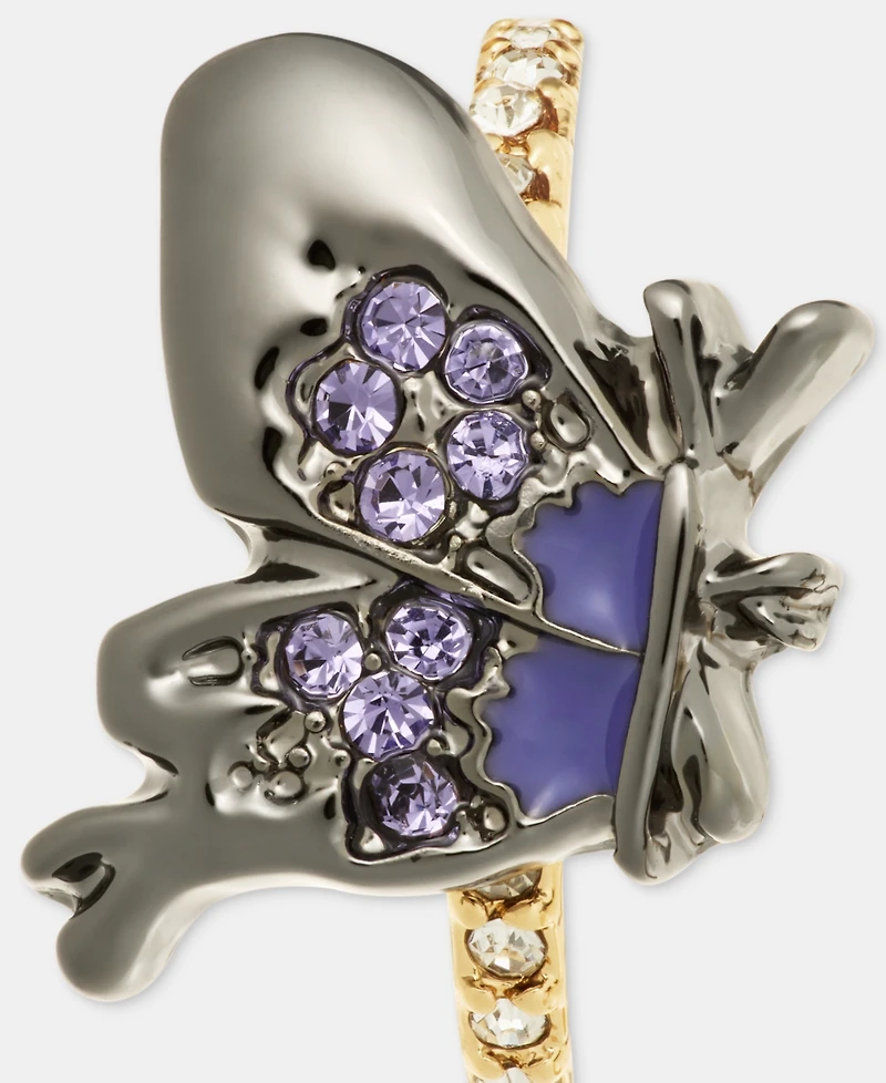 Anne Klein Small Pave Butterfly C-Hoop Earrings, 0.62"