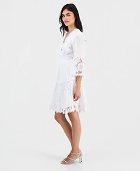 Robbie Bee Petite Lace-Combo 3/4-Sleeve Dress