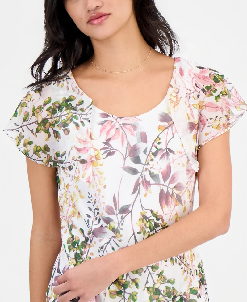 Robbie Bee Petite Floral Flutter-Sleeve Midi Dress