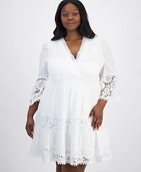 Robbie Bee Plus Lace-Combo 3/4-Sleeve Dress