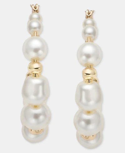 Anne Klein Medium Baroque Imitation Pearl Hoop Earrings, 1.7"