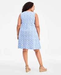Style & Co Plus Floral-Print Lace-Up Dress, Macy's Exclusive