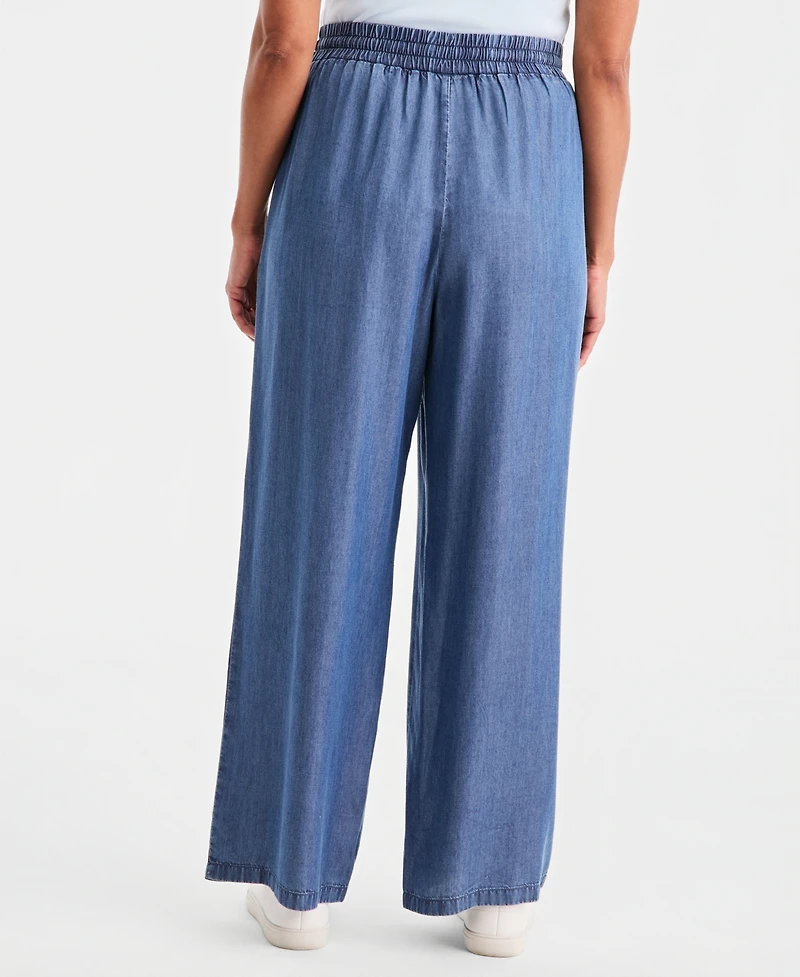 Style & Co Women's Chambray Pull-On Wide-Leg Pants, Macy's Exclusive