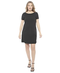 24seven Comfort Apparel Women's Solid Short Sleeve Round Neck Mini Shift Dress