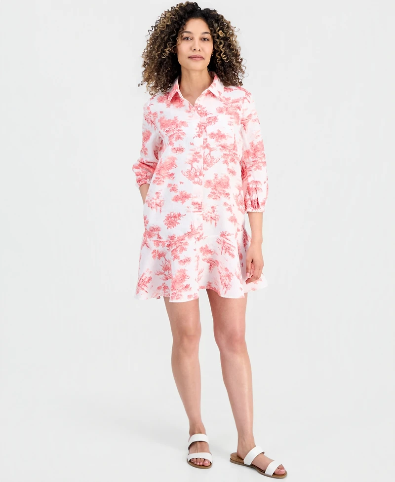 Charter Club Petite Linen Charleston Toile Flounce Dress, Macy's Exclusive