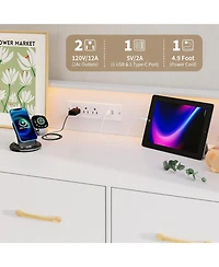 gaomon 5 Drawer Dresser for Bedroom, 47 Modern Wooden with Led Lights Charging Station, Wide Chest of Drawers Storage Organizer Nursery