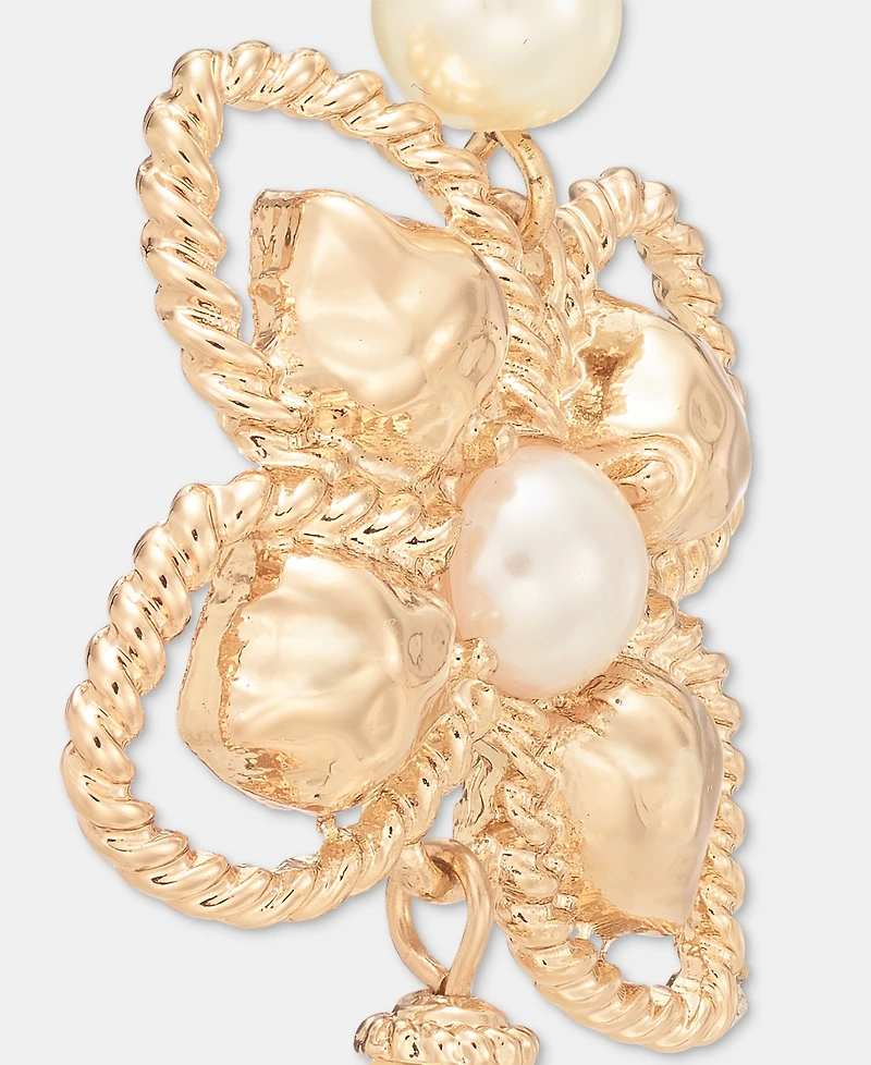Anne Klein Imitation Pearl Hammered Flower Drop Earrings