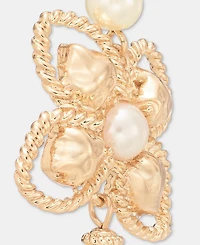 Anne Klein Imitation Pearl Hammered Flower Drop Earrings