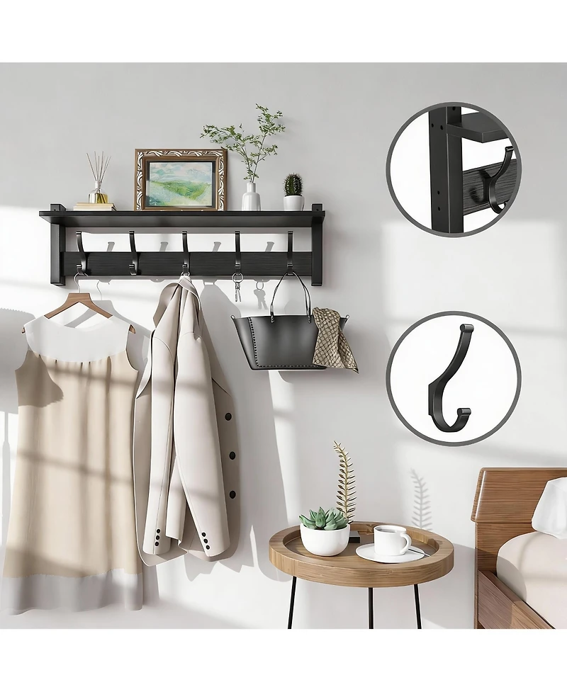 Yigii 5-Hook Wall Coat Rack with Shelf, 80 lbs Capacity